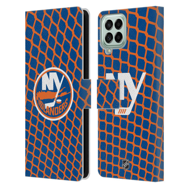 NHL New York Islanders Net Pattern Leather Book Wallet Case Cover For Samsung Galaxy M53 (2022)