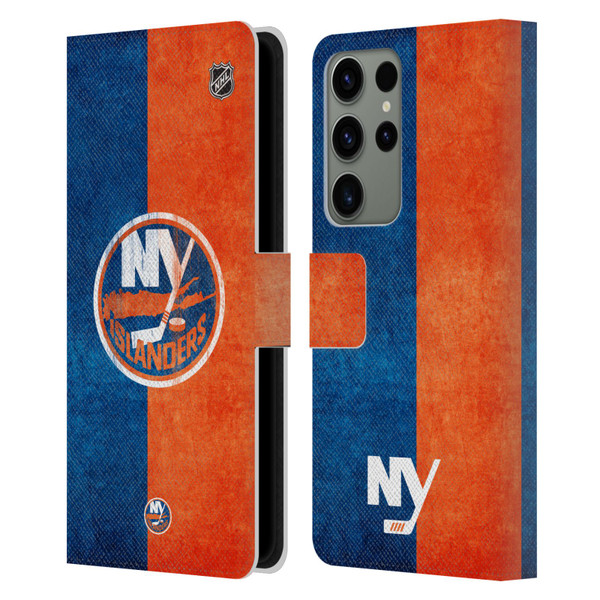 NHL New York Islanders Half Distressed Leather Book Wallet Case Cover For Samsung Galaxy S23 Ultra 5G