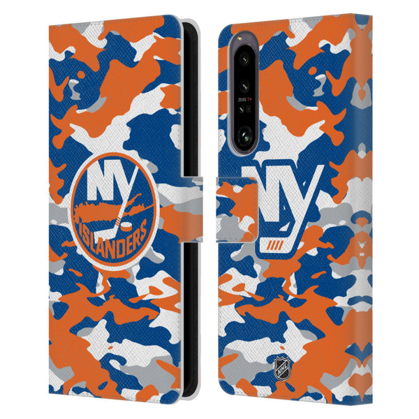 NHL New York Islanders Camouflage Leather Book Wallet Case Cover For Sony Xperia 1 IV