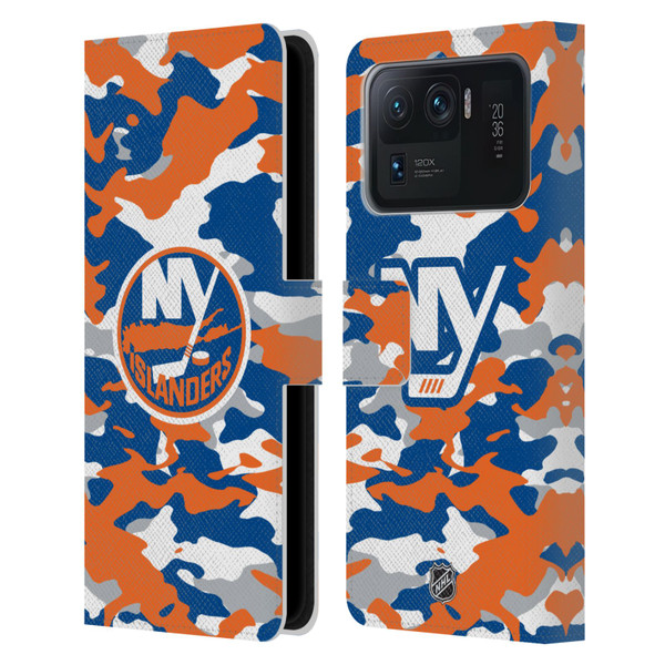 NHL New York Islanders Camouflage Leather Book Wallet Case Cover For Xiaomi Mi 11 Ultra