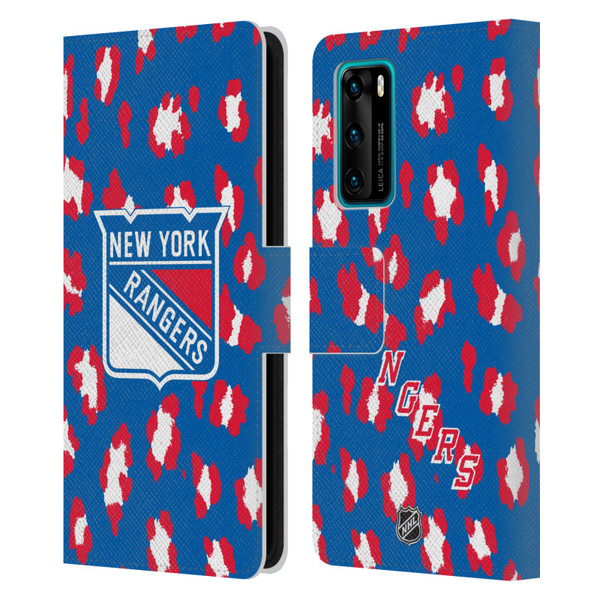 NHL New York Rangers Leopard Patten Leather Book Wallet Case Cover For Huawei P40 5G