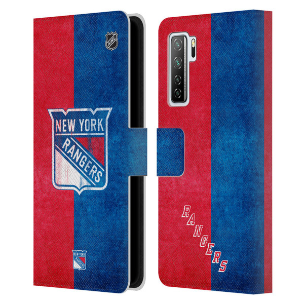 NHL New York Rangers Half Distressed Leather Book Wallet Case Cover For Huawei Nova 7 SE/P40 Lite 5G