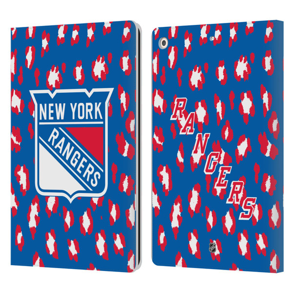 NHL New York Rangers Leopard Patten Leather Book Wallet Case Cover For Apple iPad 10.2 2019/2020/2021