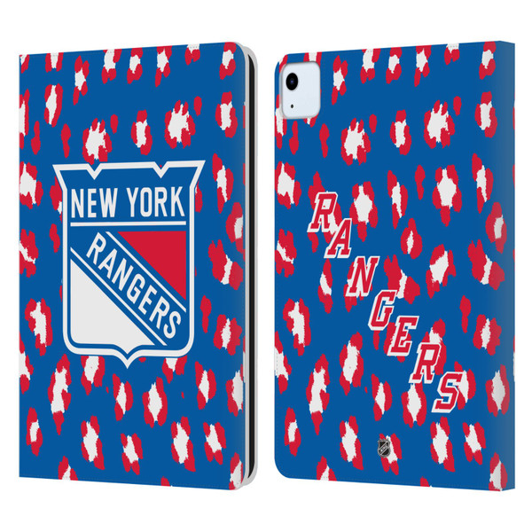 NHL New York Rangers Leopard Patten Leather Book Wallet Case Cover For Apple iPad Air 11 2020/2022/2024