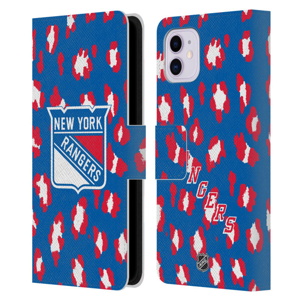 NHL New York Rangers Leopard Patten Leather Book Wallet Case Cover For Apple iPhone 11