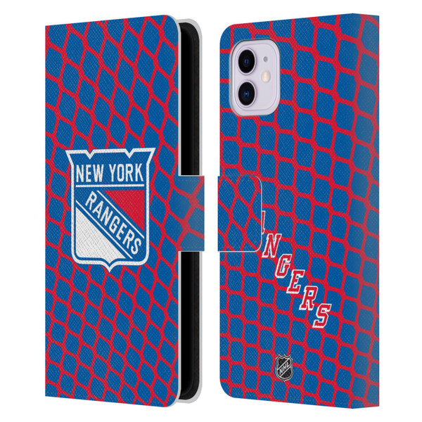 NHL New York Rangers Net Pattern Leather Book Wallet Case Cover For Apple iPhone 11