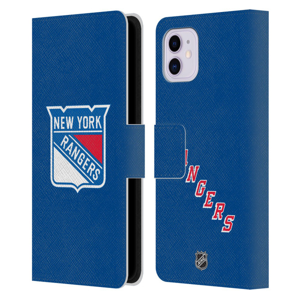 NHL New York Rangers Plain Leather Book Wallet Case Cover For Apple iPhone 11