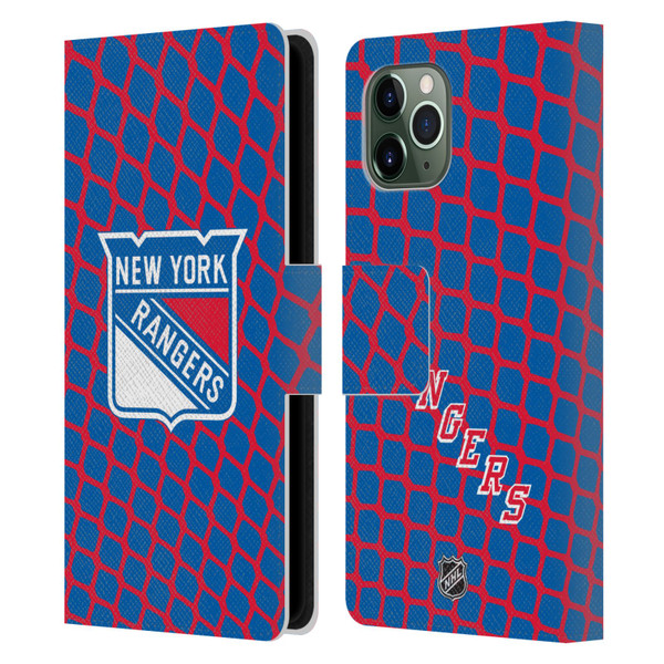 NHL New York Rangers Net Pattern Leather Book Wallet Case Cover For Apple iPhone 11 Pro