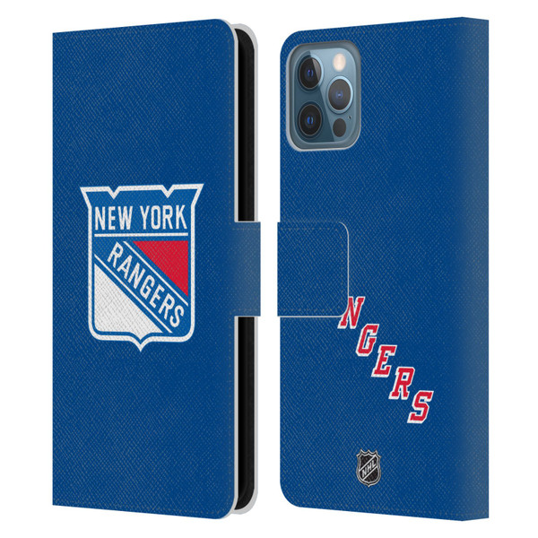 NHL New York Rangers Plain Leather Book Wallet Case Cover For Apple iPhone 12 / iPhone 12 Pro