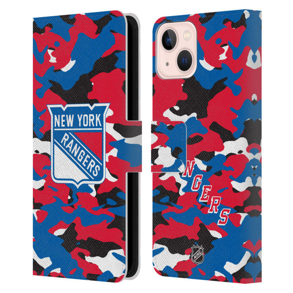 NHL New York Rangers Camouflage Leather Book Wallet Case Cover For Apple iPhone 13