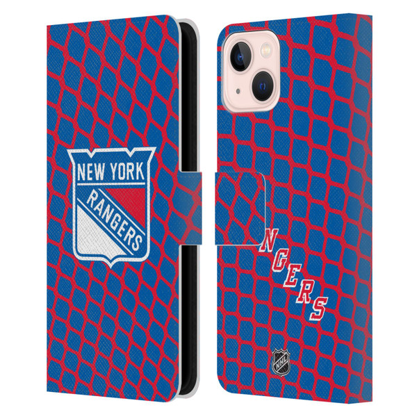 NHL New York Rangers Net Pattern Leather Book Wallet Case Cover For Apple iPhone 13