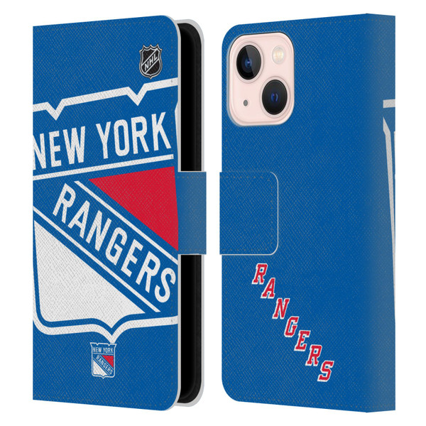 NHL New York Rangers Oversized Leather Book Wallet Case Cover For Apple iPhone 13 Mini