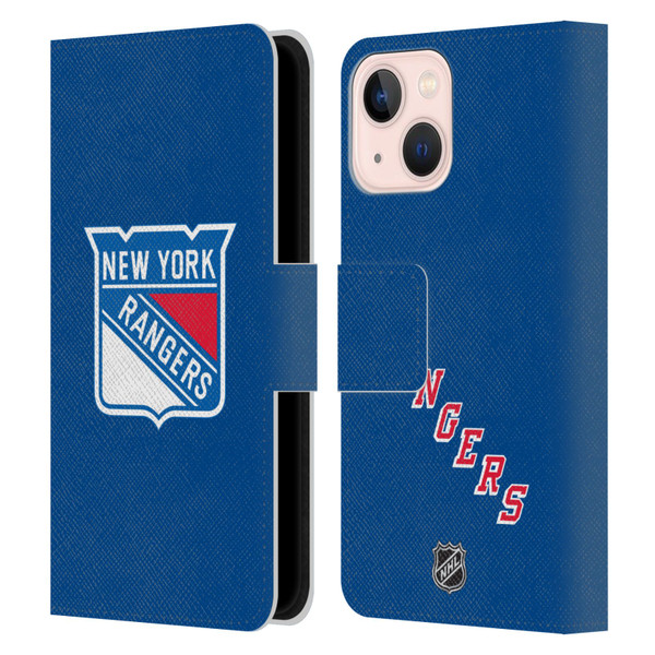 NHL New York Rangers Plain Leather Book Wallet Case Cover For Apple iPhone 13 Mini