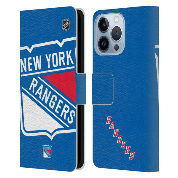 NHL New York Rangers Oversized Leather Book Wallet Case Cover For Apple iPhone 13 Pro