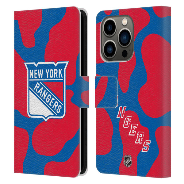 NHL New York Rangers Cow Pattern Leather Book Wallet Case Cover For Apple iPhone 14 Pro