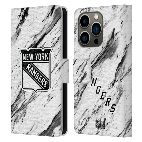 NHL New York Rangers Marble Leather Book Wallet Case Cover For Apple iPhone 14 Pro