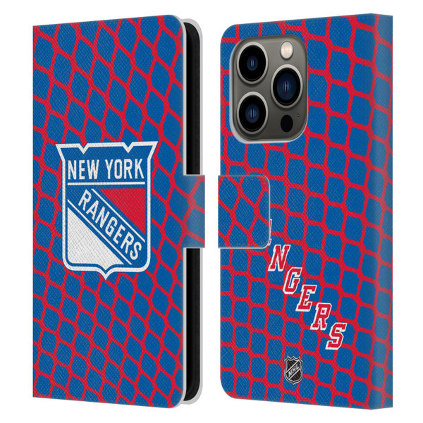 NHL New York Rangers Net Pattern Leather Book Wallet Case Cover For Apple iPhone 14 Pro