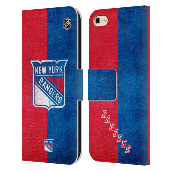 NHL New York Rangers Half Distressed Leather Book Wallet Case Cover For Apple iPhone 6 / iPhone 6s