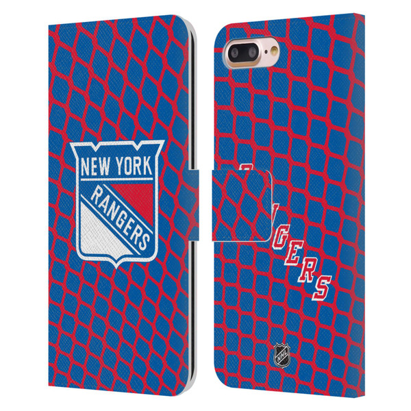 NHL New York Rangers Net Pattern Leather Book Wallet Case Cover For Apple iPhone 7 Plus / iPhone 8 Plus