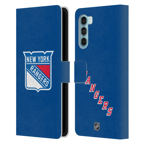 NHL New York Rangers Plain Leather Book Wallet Case Cover For Motorola Edge S30 / Moto G200 5G