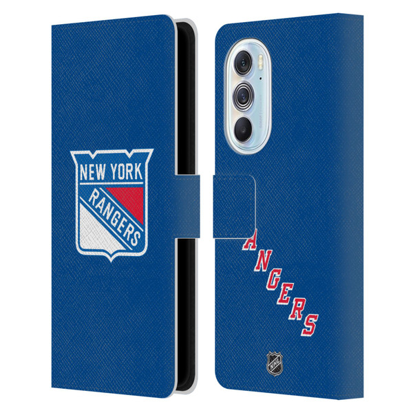 NHL New York Rangers Plain Leather Book Wallet Case Cover For Motorola Edge X30