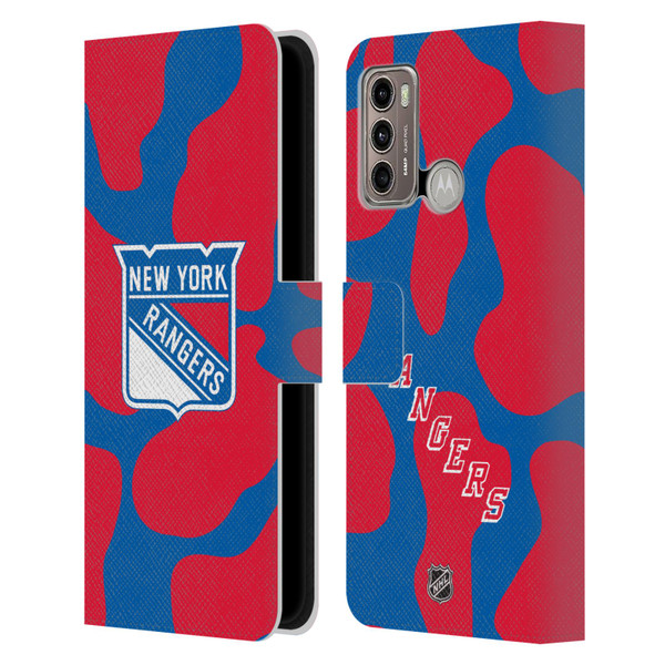 NHL New York Rangers Cow Pattern Leather Book Wallet Case Cover For Motorola Moto G60 / Moto G40 Fusion