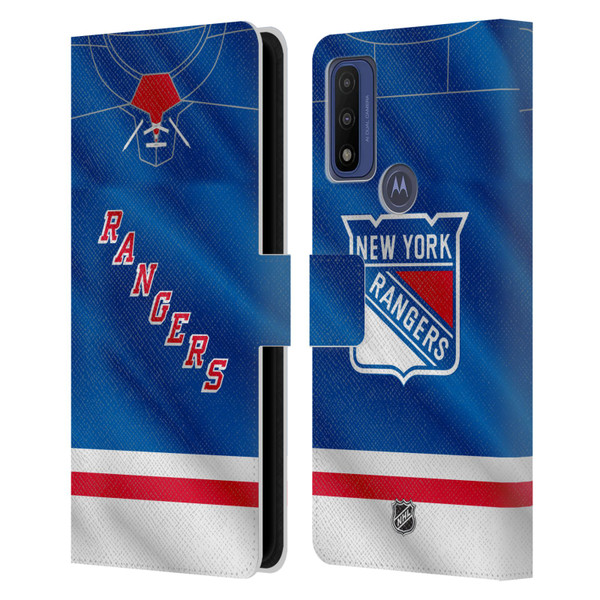 NHL New York Rangers Jersey Leather Book Wallet Case Cover For Motorola G Pure