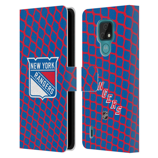 NHL New York Rangers Net Pattern Leather Book Wallet Case Cover For Motorola Moto E7