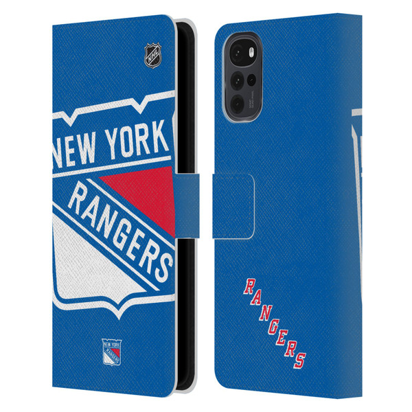 NHL New York Rangers Oversized Leather Book Wallet Case Cover For Motorola Moto G22