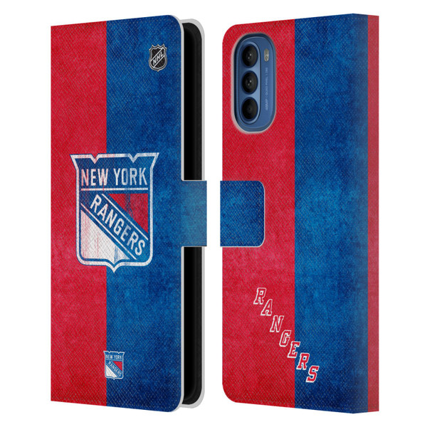 NHL New York Rangers Half Distressed Leather Book Wallet Case Cover For Motorola Moto G41