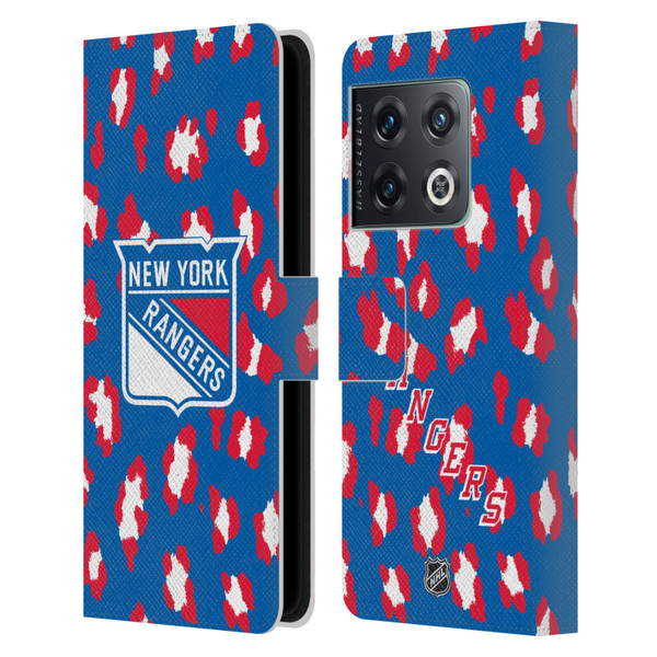 NHL New York Rangers Leopard Patten Leather Book Wallet Case Cover For OnePlus 10 Pro