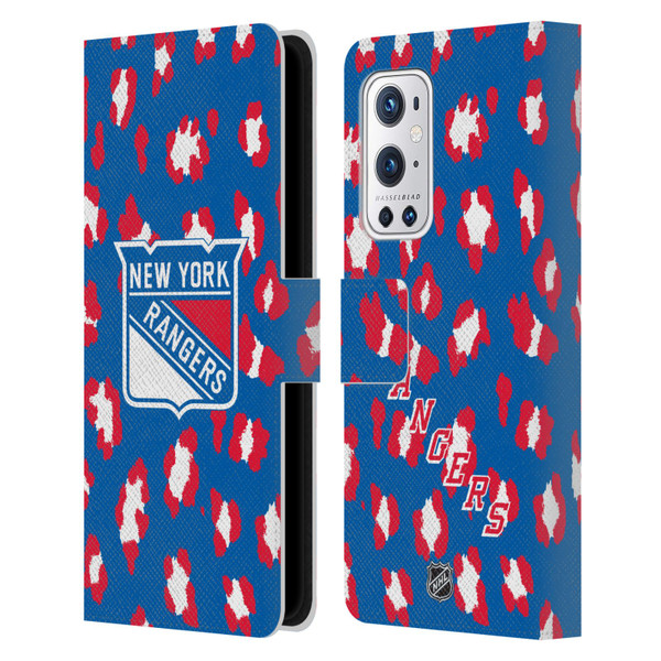 NHL New York Rangers Leopard Patten Leather Book Wallet Case Cover For OnePlus 9 Pro