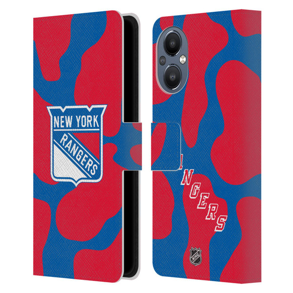 NHL New York Rangers Cow Pattern Leather Book Wallet Case Cover For OnePlus Nord N20 5G