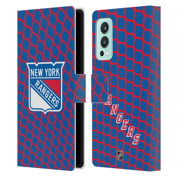 NHL New York Rangers Net Pattern Leather Book Wallet Case Cover For OnePlus Nord 2 5G