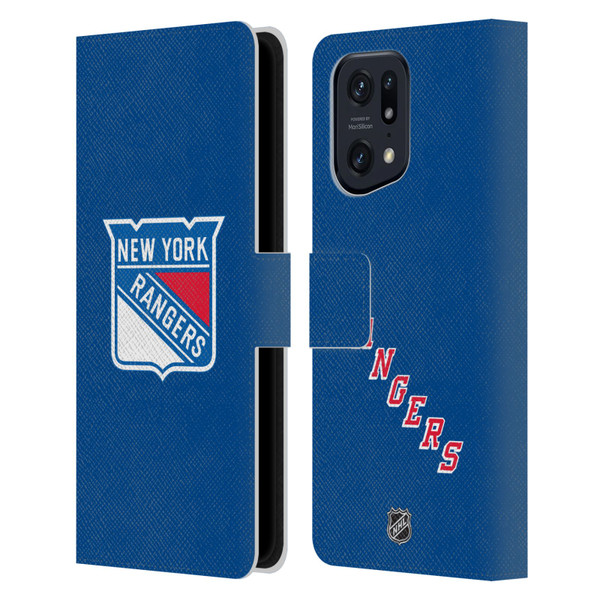 NHL New York Rangers Plain Leather Book Wallet Case Cover For OPPO Find X5 Pro