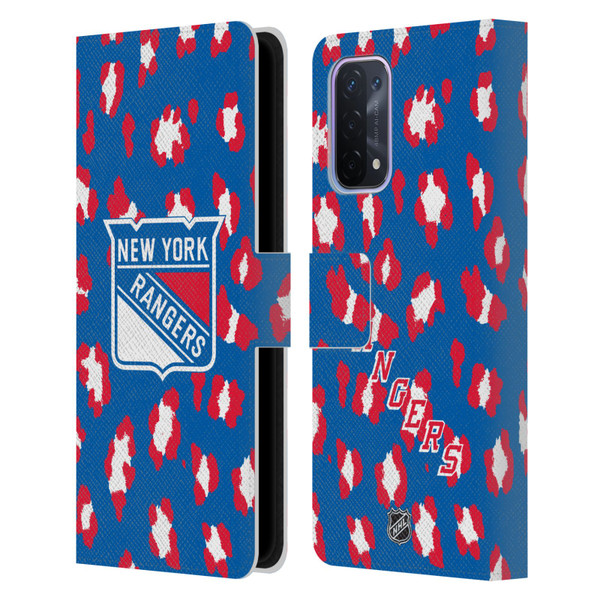 NHL New York Rangers Leopard Patten Leather Book Wallet Case Cover For OPPO A54 5G