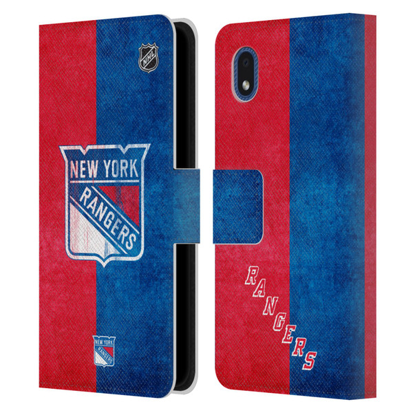 NHL New York Rangers Half Distressed Leather Book Wallet Case Cover For Samsung Galaxy A01 Core (2020)