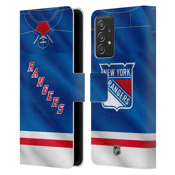 NHL New York Rangers Jersey Leather Book Wallet Case Cover For Samsung Galaxy A52 / A52s / 5G (2021)