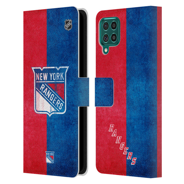 NHL New York Rangers Half Distressed Leather Book Wallet Case Cover For Samsung Galaxy F62 (2021)