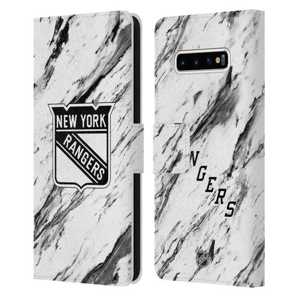 NHL New York Rangers Marble Leather Book Wallet Case Cover For Samsung Galaxy S10+ / S10 Plus