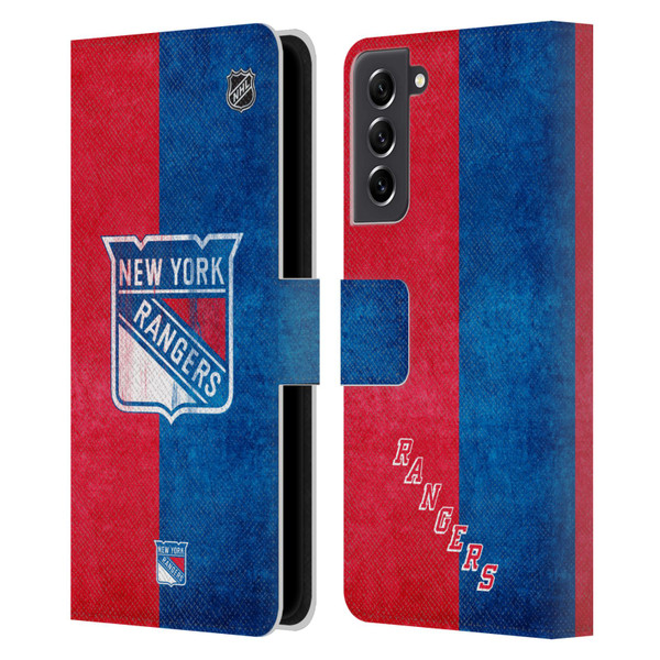 NHL New York Rangers Half Distressed Leather Book Wallet Case Cover For Samsung Galaxy S21 FE 5G