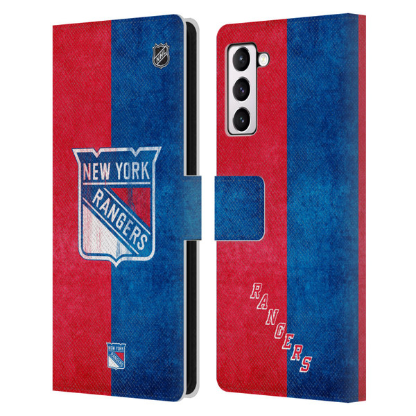 NHL New York Rangers Half Distressed Leather Book Wallet Case Cover For Samsung Galaxy S21+ 5G