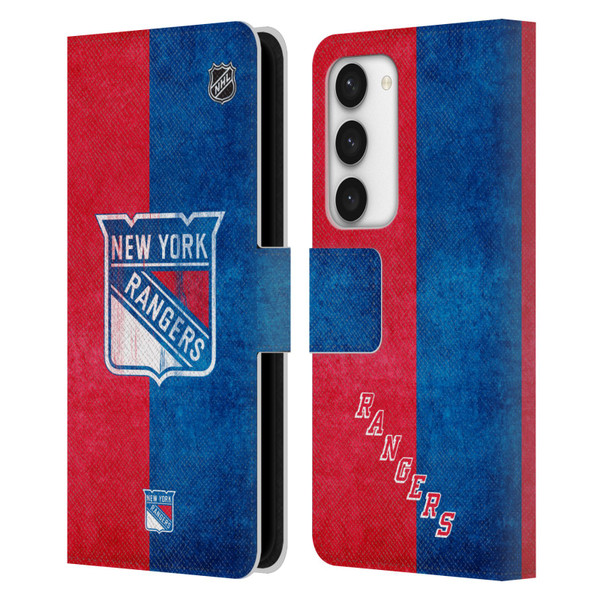 NHL New York Rangers Half Distressed Leather Book Wallet Case Cover For Samsung Galaxy S23 5G