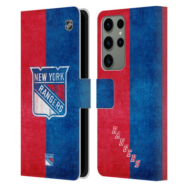 NHL New York Rangers Half Distressed Leather Book Wallet Case Cover For Samsung Galaxy S23 Ultra 5G