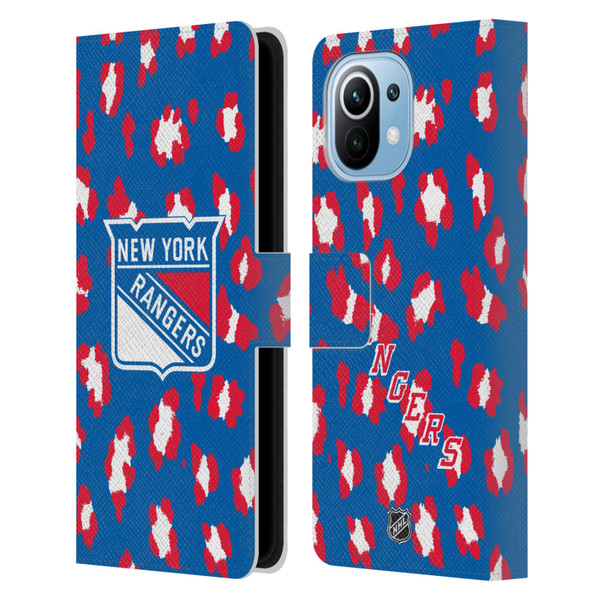 NHL New York Rangers Leopard Patten Leather Book Wallet Case Cover For Xiaomi Mi 11