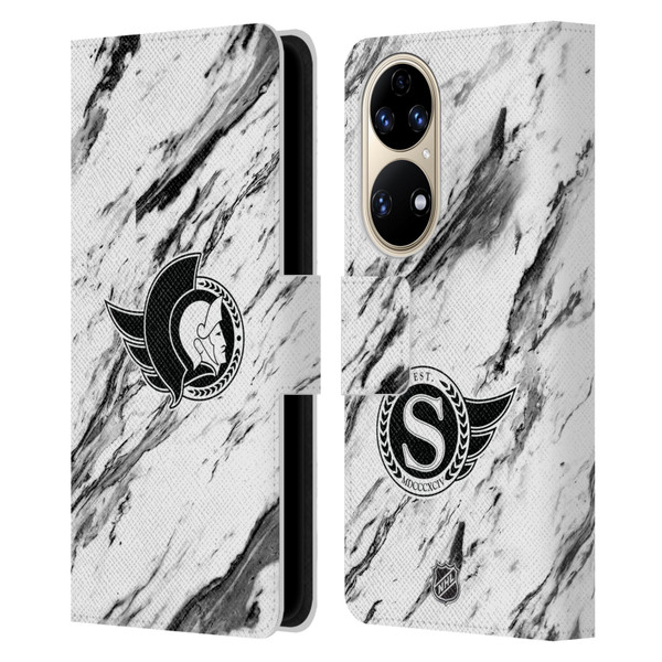 NHL Ottawa Senators Marble Leather Book Wallet Case Cover For Huawei P50