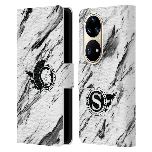 NHL Ottawa Senators Marble Leather Book Wallet Case Cover For Huawei P50 Pro