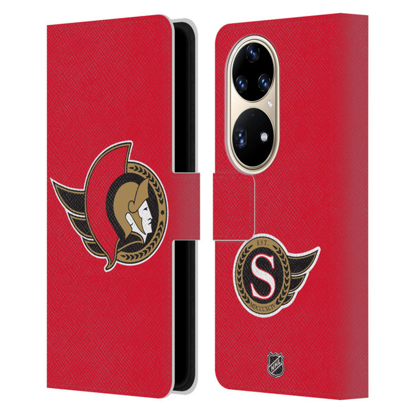 NHL Ottawa Senators Plain Leather Book Wallet Case Cover For Huawei P50 Pro