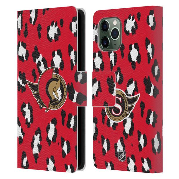 NHL Ottawa Senators Leopard Patten Leather Book Wallet Case Cover For Apple iPhone 11 Pro