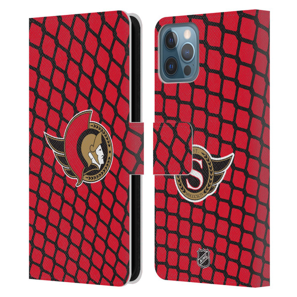 NHL Ottawa Senators Net Pattern Leather Book Wallet Case Cover For Apple iPhone 12 / iPhone 12 Pro